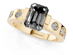 Fancy Black Emerald Cut Diamond Channel-Set Band Ring Set in Yellow gold with Bezel Prong Setting
