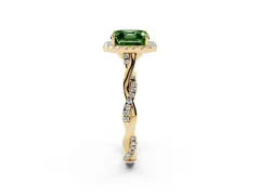 Fancy Green Asscher Cut Diamond Halo Twist Band Solitaire Ring Set in Yellow gold with Prong Setting