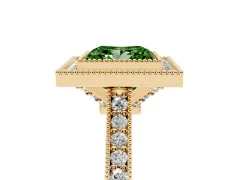 Fancy Green Princess Cut Diamond Halo Milgrain Pavé Band Ring Set in Yellow gold with Prong Setting