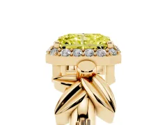 Fancy Yellow Radiant Cut Diamond Halo Floral Band Ring Set in Yellow gold with Prong Setting