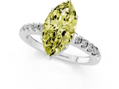 Fancy Yellow Marquise Cut Diamond Solitaire Engagement Ring Set in Silver with Pavé Band and Prong Setting