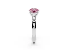 Fancy Pink Round Cut Diamond Five-Stone Prong Set Engagement Ring Set in Platinum with Channel Band