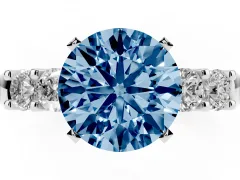 Fancy Blue Round Cut Diamond Five-Stone Prong Set Engagement Ring Set in Platinum with Channel Band
