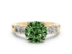 Fancy Green Round Cut Diamond Five-Stone Prong Set Engagement Ring Set in Yellow gold with Channel Band