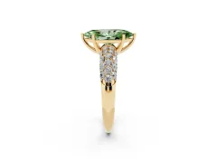 Fancy Green Marquise Cut Diamond Pavé Band Solitaire Ring Set in Yellow gold with Close-Set Accent Stones and Prong Setting