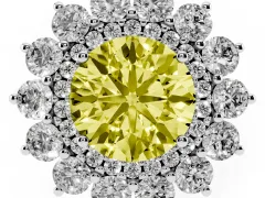 Fancy Yellow Round Cut Diamond Floral Double Halo Ring Set in Platinum with Round Petals