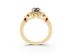 Fancy Black Oval Cut Diamond Solitaire Ring Set in Yellow gold with Milgrain Pavé Heart Band