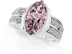Fancy Pink Marquise Cut Diamond Wide Channel Set Band Ring Set in White gold with Bezel Setting