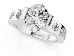 Oval Cut Diamond Channel-Set Band Ring Set in Silver with Bezel Prong Setting