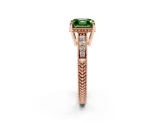 Fancy Green Asscher Cut Diamond Solitaire Pavé Milgrain Engagement Ring Set in Rose gold with Prong Setting