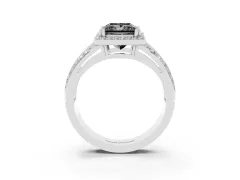 Fancy Black Princess Cut Diamond Halo Ring Set in Platinum with Double Pavé Split Shank