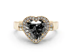 Fancy Black Heart Cut Diamond Halo Ring Set in Yellow gold with Twist Band and Pavé Accents