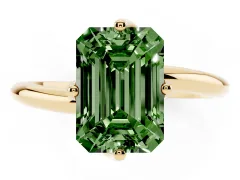 Fancy Green Emerald Cut Diamond Solitaire Engagement Ring Set in Yellow gold with Classic Plain Band