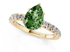 Fancy Green Pear Cut Diamond Pavé Solitaire Engagement Ring Set in Yellow gold with Prong Setting