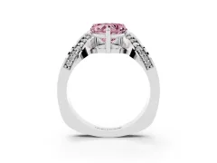 Fancy Pink Heart Cut Diamond Solitaire Engagement Ring Set in Silver with Pavé Shoulders