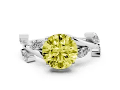Fancy Yellow Round Cut Diamond Solitaire Ring Set in Platinum with Twisted Marquise Accent Band