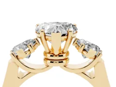 Heart Cut Diamond Three-Stone Trellis Ring Set in Yellow gold with Comfort Fit Band