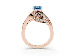 Fancy Blue Radiant Cut Diamond Solitaire Ring Set in Rose gold with Layered Twist Pavé Band