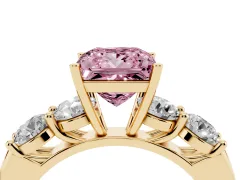 Fancy Pink Princess Cut Diamond Five-Stone Prong Set Ring Set in Yellow gold with Classic Band