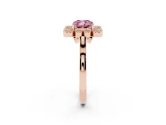 Fancy Pink Cushion Cut Diamond Cluster Halo Ring Set in Rose gold with Milgrain Bezel Accents and Plain Band
