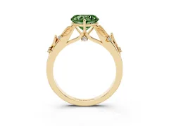 Fancy Green Heart Cut Diamond Solitaire Ring Set in Yellow gold with Leaf Motif Band