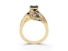 Fancy Black Asscher Cut Diamond Solitaire Ring Set in Yellow gold with Layered Twist Pavé Band