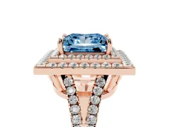 Fancy Blue Princess Cut Diamond Double Halo Ring Set in Rose gold with Pavé Band