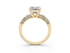 Asscher Cut Diamond Pavé Band Solitaire Ring Set in Yellow gold with Close-Set Accent Stones and Prong Setting