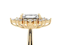Emerald Cut Diamond Cluster Halo Ring Set in Yellow gold with Marquise and Round Accents