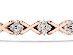 Round Diamond Prong-Set Tennis Bracelet Set in Rose gold with X-Link Band
