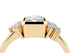 Radiant Diamond Cluster Side Stone Ring Set in Yellow gold with Pear and Round Side Stones