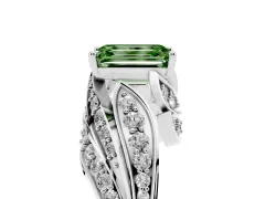 Fancy Green Emerald Cut Diamond Solitaire Ring Set in Silver with Layered Twist Pavé Band