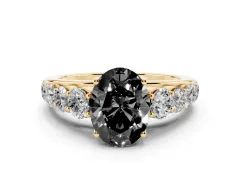 Fancy Black Oval Cut Diamond Solitaire Ring Set in Yellow gold with Pavé-Set Band and Prong Setting