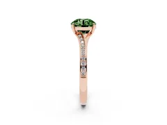 Fancy Green Round Cut Diamond Solitaire Ring Set in Rose gold with Pavé Accent Band and Classic Prong Setting