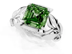 Fancy Green Asscher Cut Diamond Leaf-Inspired Engagement Ring Set in White gold with Round Accents