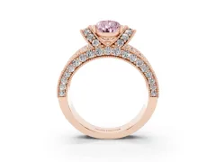 Fancy Pink Pear Cut Diamond Milgrain Halo Pavé Engagement Ring Set in Rose gold with Prong Setting