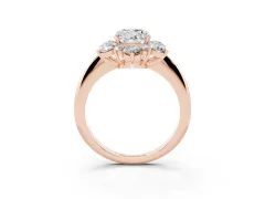 Cushion Cut Diamond Cluster Halo Ring Set in Rose gold with Solitaire Band and Prong Setting