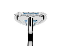 Fancy Blue Emerald Cut Diamond Cluster Halo Solitaire Ring Set in White gold with Prong Setting