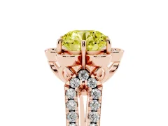 Fancy Yellow Round Cut Diamond Floral Halo Split Shank Engagement Ring Set in Rose gold with Pavé Shank