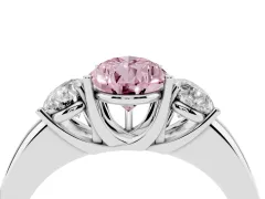 Fancy Pink Pear Cut Diamond Three-Stone Ring Set in White gold with Bold Center and Classic Band