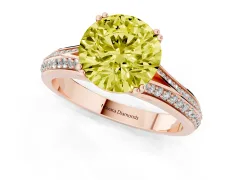 Fancy Yellow Round Cut Diamond Split Shank Pavé Engagement Ring Set in Rose gold with Prong-Set Center Stone