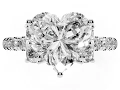 Heart Cut Diamond Three-Stone Pavé Ring Set in Silver with Prong Setting