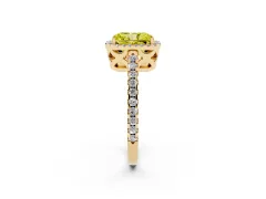 Fancy Yellow Radiant Cut Diamond Halo Ring Set in Yellow gold with Pavé Shoulders and Halo-Framed Center