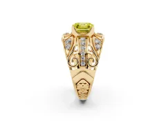 Fancy Yellow Asscher Cut Diamond Art Deco Ring Set in Yellow gold with Pavé Split Shank