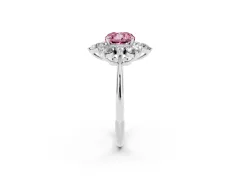 Fancy Pink Cushion Cut Diamond Cluster Halo Ring Set in Platinum with Solitaire Band and Prong Setting