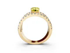 Fancy Yellow Emerald Cut Diamond Split Shank Pavé Solitaire Ring Set in Yellow gold with Open Shank Design