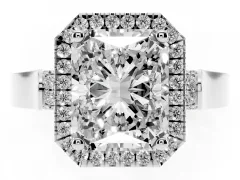 Radiant Cut Diamond Halo Ring Set in Platinum with Pavé-Lined Split Shank Band