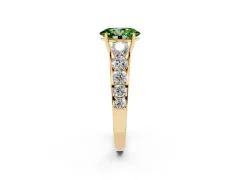 Fancy Green Oval Cut Diamond Solitaire Ring Set in Yellow gold with Pavé-Set Band and Prong Setting