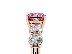Fancy Pink Cushion Cut Diamond Five-Stone Prong Set Ring Set in Rose gold with Classic Band