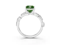 Fancy Green Princess Cut Diamond Solitaire Ring Set in White gold with Twisted Marquise Accent Band